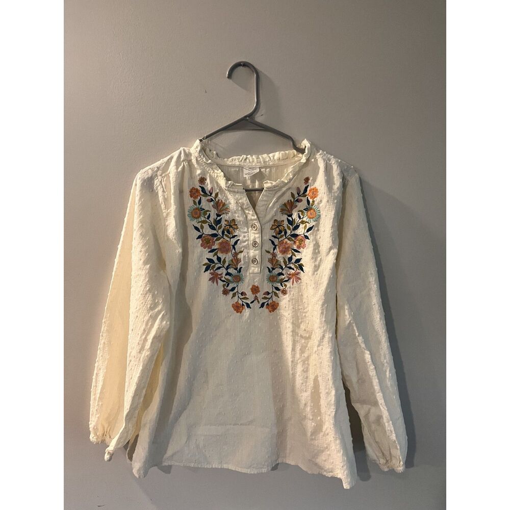Bohemian 100 % Cotton Cream Long Sleeve Top Size Large
